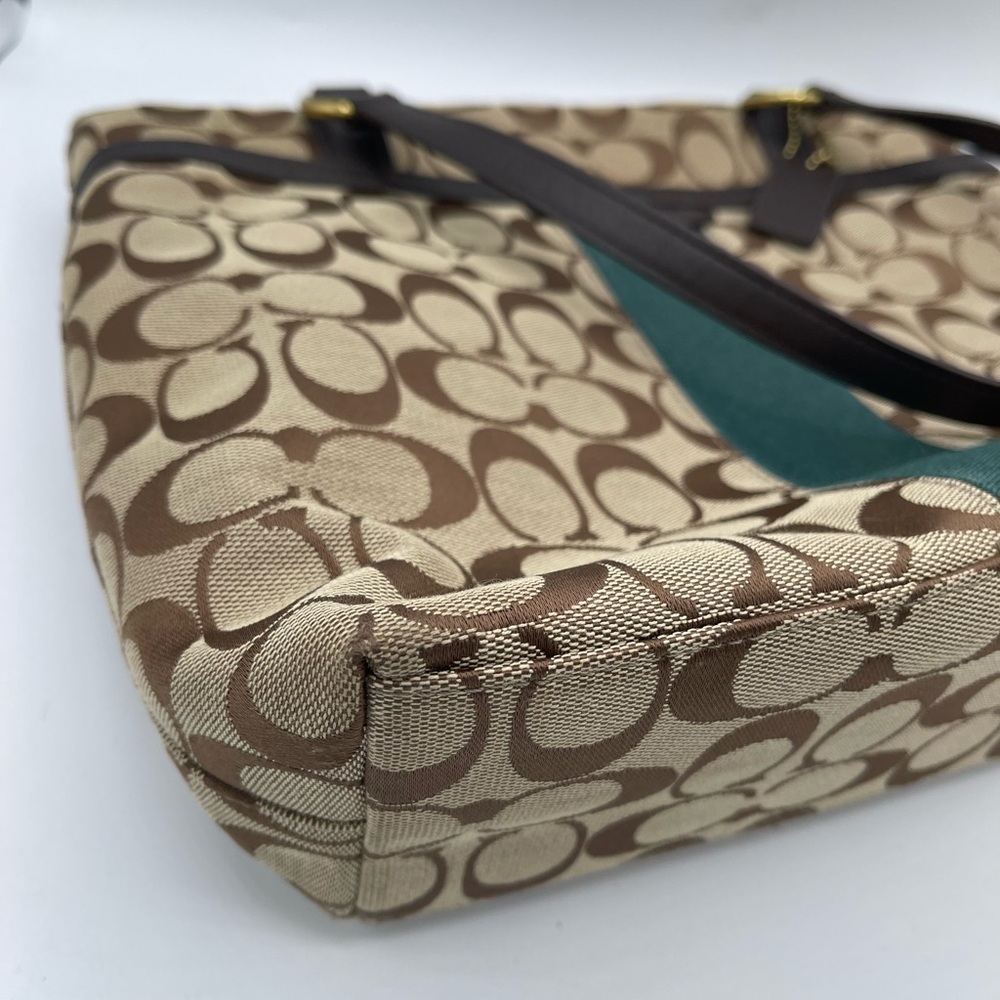 Coach Signature Brown and Teal Tote - Picture 11 of 17